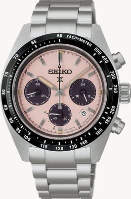 Seiko Chronographe solaire Prospex Speedtimer « Youngtimer » (39 mm), cadran rose pâle / bracelet en acier inoxydable SSC963P1