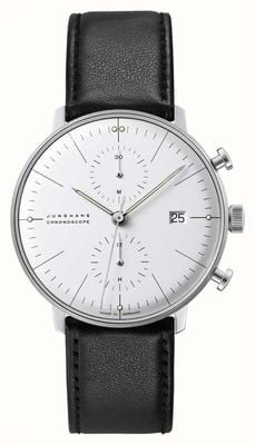 Junghans Cronoscópio Max Bill (40 mm) mostrador branco / pulseira de couro preta 27/4600.02
