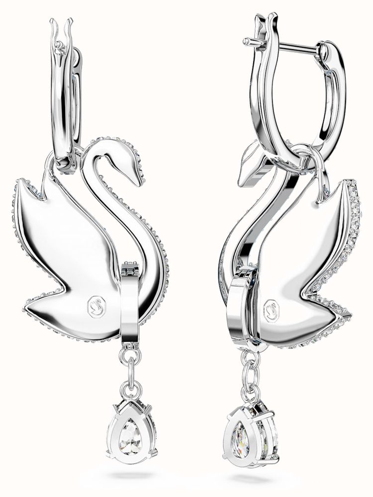 Swarovski Iconic Swan Drop Earrings Rhodium Plated Blue Crystal 5660593 ...