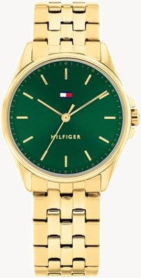 Tommy Hilfiger Esfera verde Jade (30 mm) / Brazalete de acero inoxidable con PVD dorado 1782799