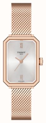 Tissot Montre à quartz SRV (21,8 mm), cadran argenté soleillé, bracelet en maille d'acier inoxydable plaqué or rose. T1601103303300
