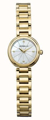 Herbelin Relógio Lady H Quartz (22 mm) com mostrador em madrepérola e pulseira em aço inoxidável com revestimento PVD dourado e elos em H. 17312BP1N19