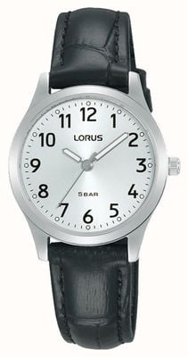 Lorus 经典石英（28毫米）白色太阳纹表盘/黑色皮革 RRX19JX9