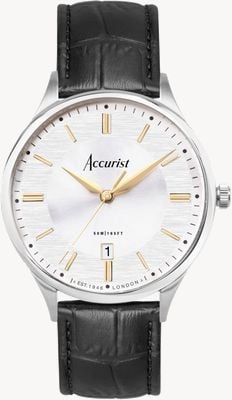 Accurist Men's Classic (37mm) Silver Dial / Black Leather Strap 73004