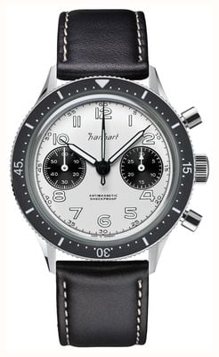 Hanhart 415 es panda (39mm) biała tarcza / czarny skórzany pasek - m H703.201-8010