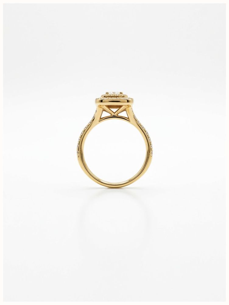 Emerald And Round Brilliant Natural Diamond 18ct Yellow Gold Double Halo Ring J94859 - vista alternativa 3