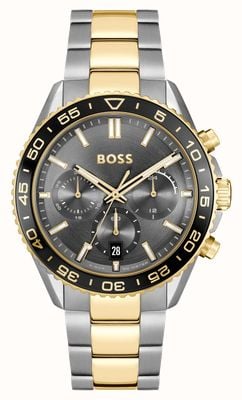 BOSS Cadran chronographe noir pour homme (43 mm) / bracelet en acier inoxydable bicolore 1514144