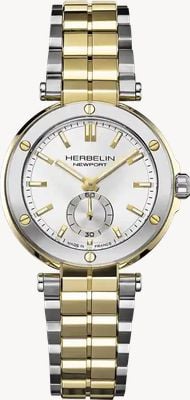 Herbelin Damen-Newport-Quarzuhr (35 mm) mit silbernem Sunray-Zifferblatt / zweifarbigem Edelstahlarmband 18289BT1N12