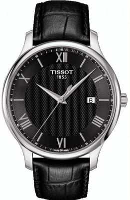 Tissot Herrenuhr mit schwarzem Zifferblatt und schwarzem Lederarmband T0636101605800