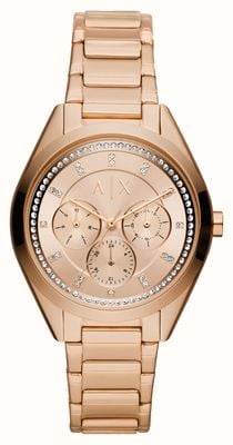 Armani Exchange Roségouden kristallen wijzerplaat | rosé gouden pvd vergulde armband AX5658