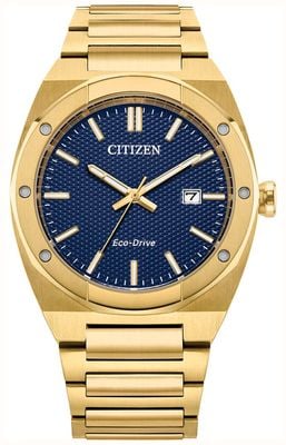 Citizen Eco-Drive Sport (40mm) Textured Blue Dial / Gold PVD Stainless Steel Bracelet BM7662-59L