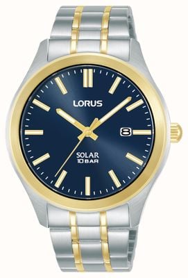 Lorus Elegante relógio solar (40 mm) com mostrador azul raiado / pulseira bicolor em aço inoxidável RX392AX9