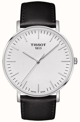 Tissot メンズの毎回大きな白い文字盤の黒い革ストラップ T1096101603100