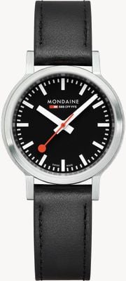 Mondaine Stop2go (34 mm) klassieke zwarte wijzerplaat / zwart veganistisch druivenleer MST.34020.LBV.SET
