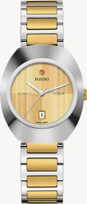 RADO Diastar origineel automatisch uurwerk (30 mm) goudkleurige wijzerplaat met geborstelde afwerking / tweekleurige roestvrijstalen armband R12170253