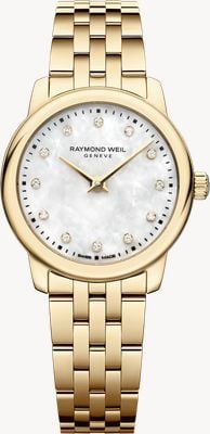 Raymond Weil Toccata Classic Quarz-Diamantuhr (24 mm) mit Perlmuttzifferblatt / Armband aus goldfarbenem PVD-beschichtetem Edelstahl 5024-P-97081