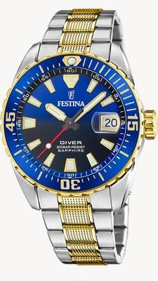 Festina O mergulhador original (41 mm) mostrador azul / pulseira de aço inoxidável bicolor F20706/1