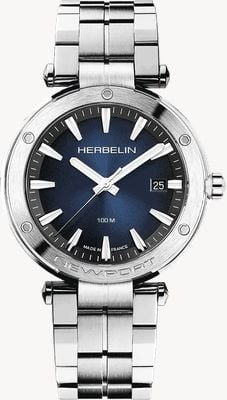 Herbelin Newport Quarz (40,5 mm) blaues Zifferblatt / Edelstahlarmband 12288B15