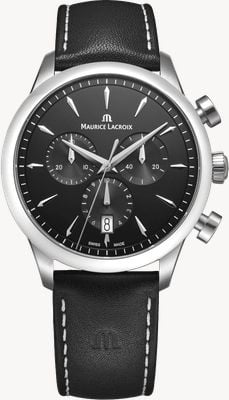Maurice Lacroix Cronografo al quarzo del 1975 (40 mm) quadrante nero spazzolato soleil / cinturino in pelle nera 751038-SS001-330-2
