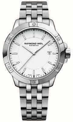 Raymond Weil Tango, klasyczny kwarc (41 mm), biała tarcza i bransoleta ze stali nierdzewnej 8160-ST-30041