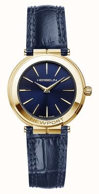 Herbelin Newport slim (32mm) mostrador azul / pulseira de couro azul 16922P15BL