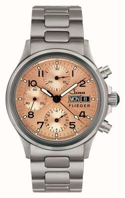 Sinn 356 sa pilot ii (38,5 mm) kupfergalvanisiertes guillochiertes Zifferblatt / Stahlarmband mit H-Gliedern (deutsches Datum) 356.072 GERMAN-DATE H-LINK