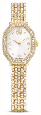 Swarovski Dextera Octagon (23mm) Silver Sunray Dial / Crystal-Set Gold PVD Stainless Steel Bracelet 5749453