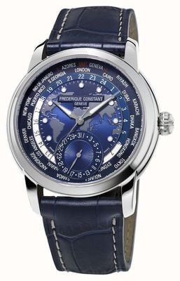 Frederique Constant Herren Hersteller Worldtimer blauen Zifferblatt blauen Gurt FC-718NWM4H6