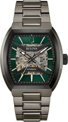 Bulova Maquina Automatik (40 mm) grünes Skelett-Zifferblatt / Gun-Metal-PVD-Edelstahlarmband 98A321