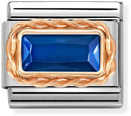 Nomination Classic FACETED BAGUETTE WITH RICH SETTING in steel and 9ct gold BLUE Charm 430604/007