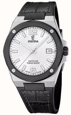 Festina スイス製ヴァレークォーツムーブメント（42mm）、シルバーダイヤル／ブラックハイブリッドレザーストラップ F22001/1