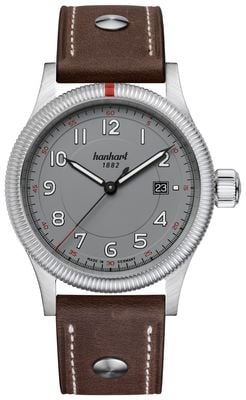 Hanhart PIONEER One Automatic (42mm) Grey Dial / Dark Brown Leather Rivet Strap - M 762.240-0110