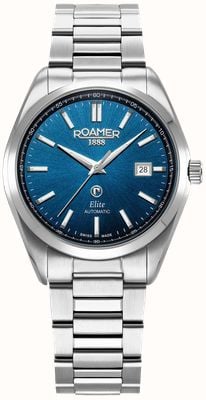 Roamer Elite Automatik (42 mm) blaues Zifferblatt / Edelstahlarmband & schwarzes Lederarmband 970983 41 45 20