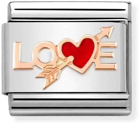 Nomination Classic Love Heart 9ct Rose Gold & Steel Enamel Charm 430202/10