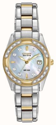 Citizen Reloj regent mujer acero inoxidable 28 diamantes y ip dorado EW1824-57D