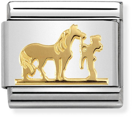 Nomination Classic Horse With Rider 18ct Gold & Steel Charm 030149/29