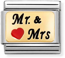 Nomination Classic Mr And Mrs With Heart 18ct Gold & Steel Enamel Charm 030284/53