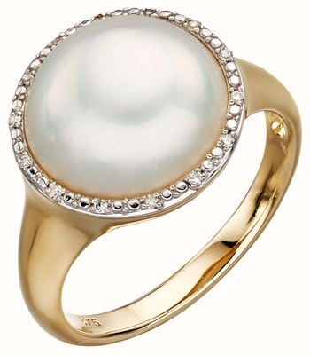 Elements Gold 9k Yellow Gold Diamond And Pearl Ring GR560W