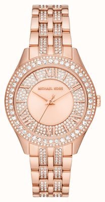 Michael Kors Harlowe voor dames | kristallen wijzerplaat | roségouden roestvrijstalen armband MK4710