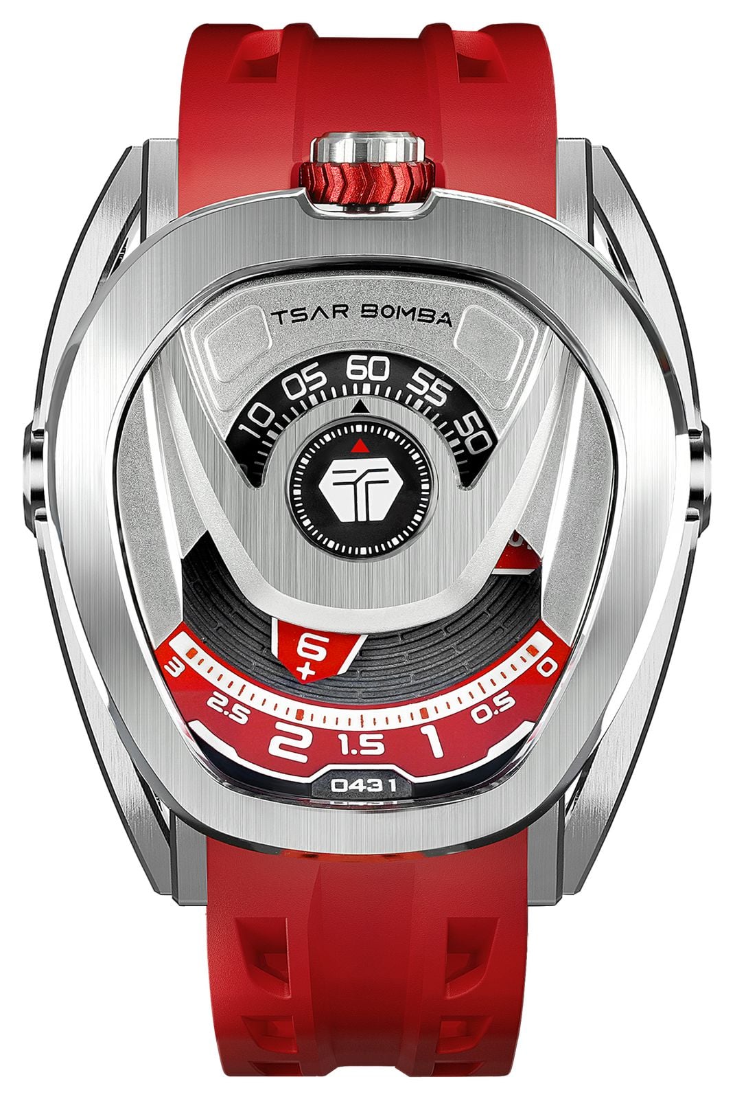 TSAR BOMBA Reactor Series Automatic 44mm Silver  Red Dial Watch