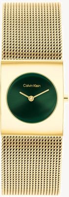 Calvin Klein Bransoleta Ck pulse (21 mm) z zieloną tarczą i złotym PVD ze stali nierdzewnej z siateczką 25100136