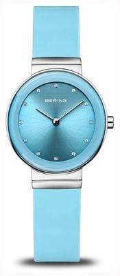 Bering Mostrador azul clássico feminino (29 mm) / pulseira de silicone azul 10129-708