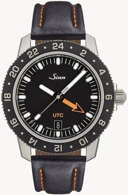 Sinn 105 st sa utc mostrador preto / relógio pele de vaca preta 105.020 COWHIDE ORANGE STITCH