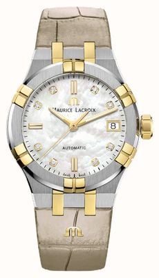 Maurice Lacroix Date automatique Aikon (35 mm) cadran nacre / bracelet cuir veau beige AI6006-PVY11-170-1