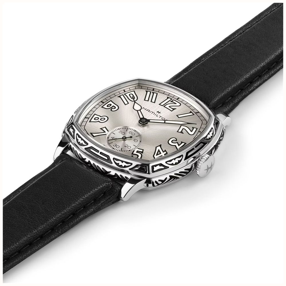 Hamilton American Classic Cushion Mechanical (34mm) Silver Sunray Dial / Black Leather Strap Watch H36149710 - alternative Ansicht 3