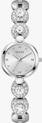 Guess Damenuhr Stardom (26 mm) mit silbernem Zifferblatt und kristallbesetztem Edelstahlarmband GW0757L1