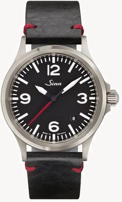 Sinn 556 a rs | relógio com pulseira estilo vintage preta com costura em V e costura vermelha 556.0141-BL50205003403A