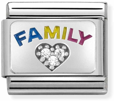 Nomination Classic Family Heart Stainless Steel Enamel Cub. Zirc And Sterling Silver Silver Charm 330306/08