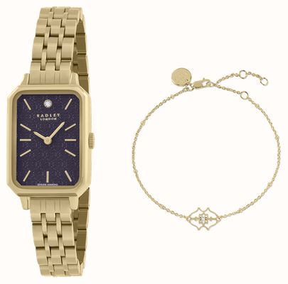 Radley Selby (20 mm) vergoldetes, rechteckiges Uhren- und Armbandset mit echten Diamanten RY4632-SET