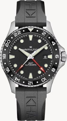 Hamilton カーキ ネイビー スキューバ GMT オートマチック（43mm）ブラックダイアル/ブラックラバーストラップ ウォッチ H82555330